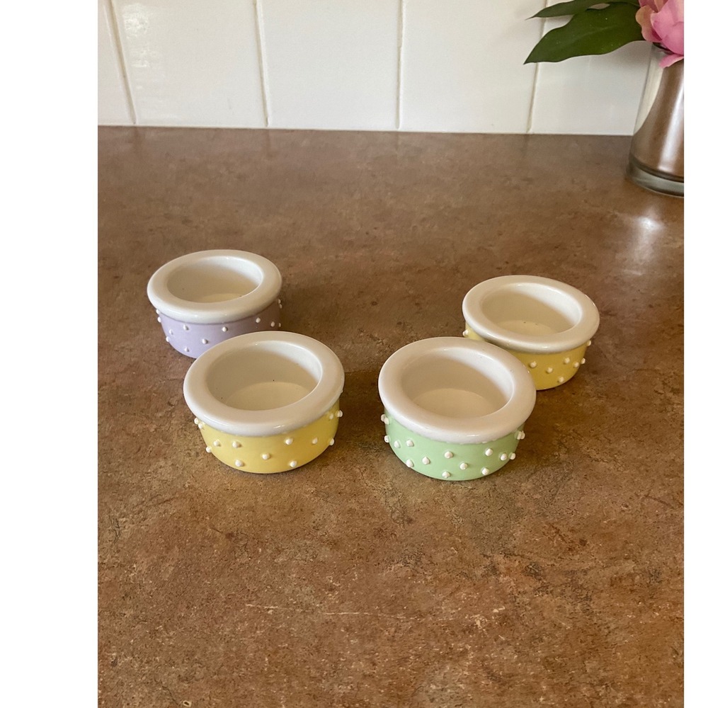 Pastel Ceramic Hobnail Set of 4 Yellow Green Lavender votive candles holder